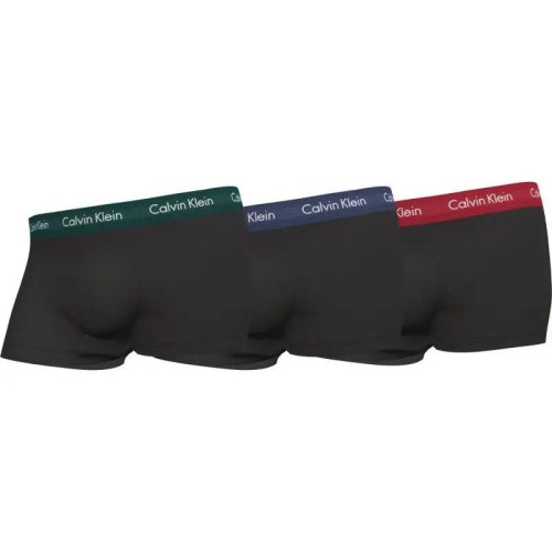 Pánské boxerky Calvin Klein Cotton Stretch Low Rise Trunks 3-pack černo - modré, zelené, červené