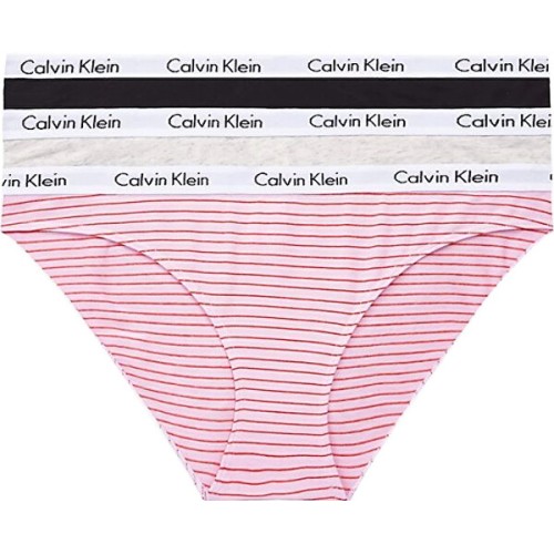 Dámské kalhotky Calvin Klein Carousel Bikini šedé, černé, růžové s pruhy 3-pack 