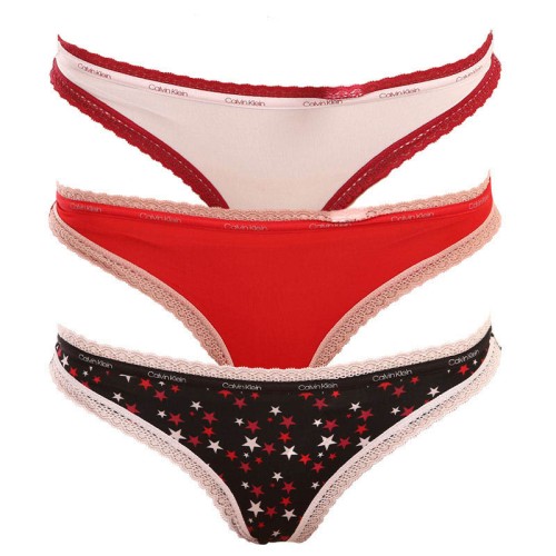 Dámská tanga Calvin Klein Bottoms up Refresh Thong černé, bílé, červené 3-pack