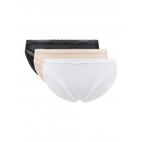 Dámské kalhotky Calvin Klein Bikini s krajkou černé, bílé, béžové 3-pack
