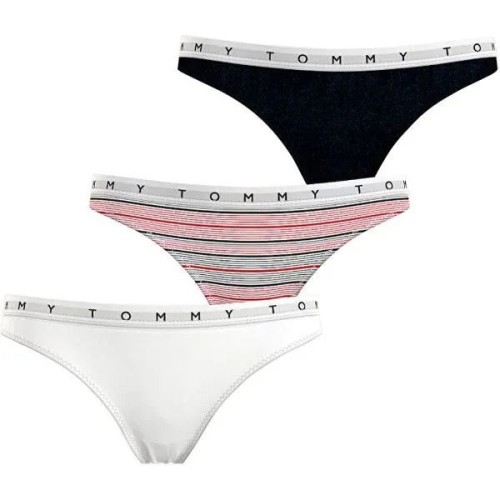 Dámské tanga Tommy Hilfiger Print Thong 3-pack vícebarevné - růžové, černé, bílé