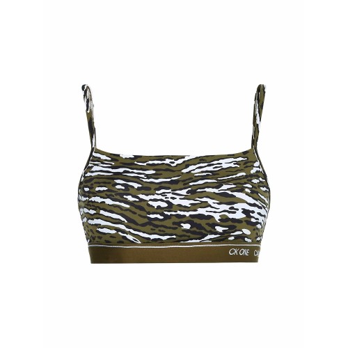 Dámská sportovní podprsenka Calvin Klein CK ONE Unlined Bra Disarming Animal kaki maskáčová
