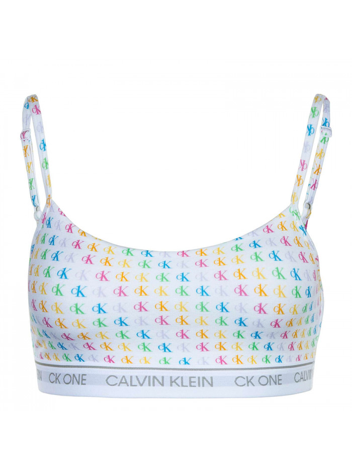 Dámská sportovní podprsenka Calvin Klein CK ONE Unlined Bralette Logo Pride bílá
