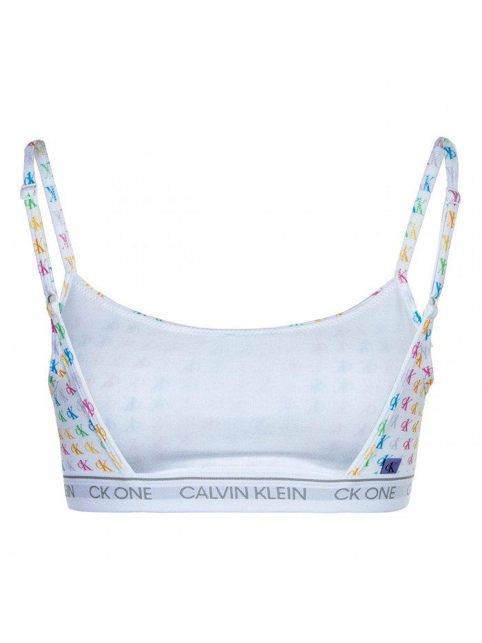 Dámská sportovní podprsenka Calvin Klein CK ONE Unlined Bralette Logo Pride bílá