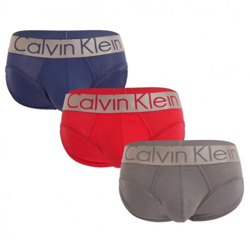 Pánské slipy Calvin Klein Cotton Stretch 3-pack červené, modré, šedé