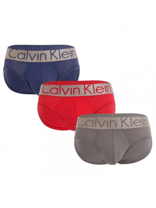 Pánské slipy Calvin Klein Cotton Stretch 3-pack červené, modré, šedé