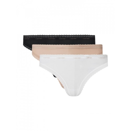 Dámské tanga Calvin Klein s krajkou černé, bílé, béžové 3-pack