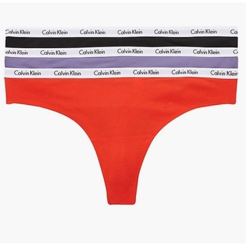 Dámská tanga Calvin Klein Carousel Thong černé, fialové červené 3-pack
