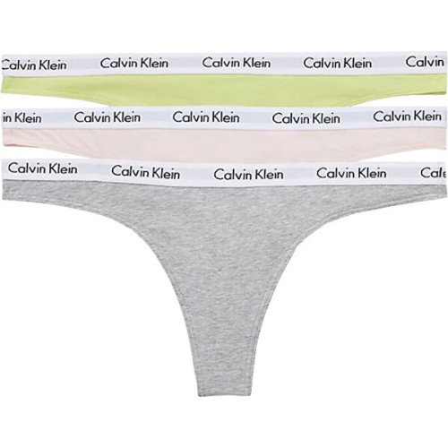 Dámská tanga Calvin Klein Carousel Thong šedé, žluté, růžové 3-pack 
