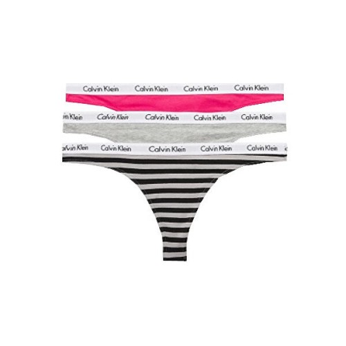 Dámská tanga Calvin Klein Carousel Thong tmavě růžové, šedé, proužkové 3-pack