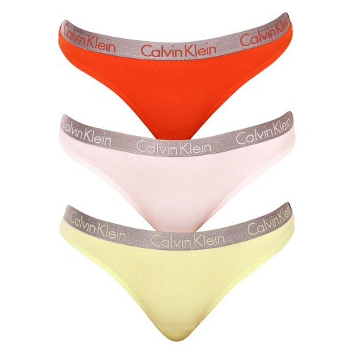 Dámská tanga Calvin Klein Radiant Cotton Thong oranžové, bílé, žluté 3-pack