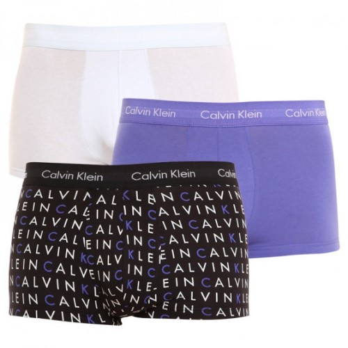 Pánské boxerky Calvin Klein Cotton Stretch Low Rise Trunk bílé, levandulové, černé s písmenky 3-pack Pánské boxerky Calvin Klein Cotton Stretch Low Rise Trunk bílé, levandulové, černé s písmenky 3-pack
