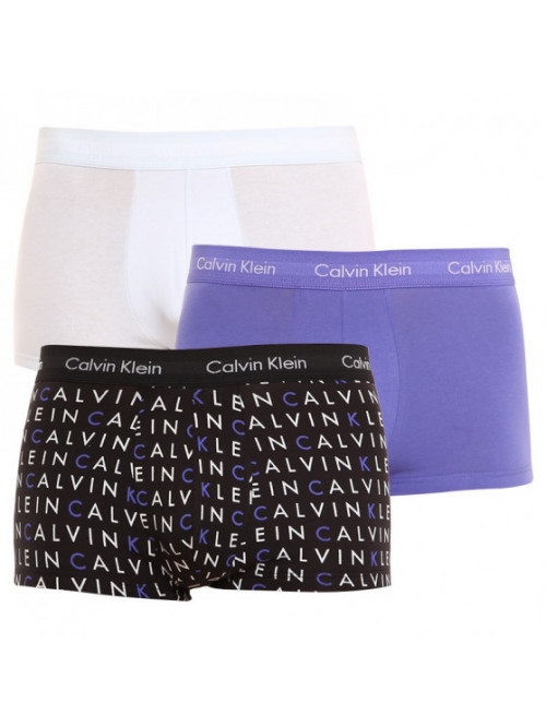 Pánské boxerky Calvin Klein Cotton Stretch Low Rise Trunk bílé, levandulové, černé s písmenky 3-pack
