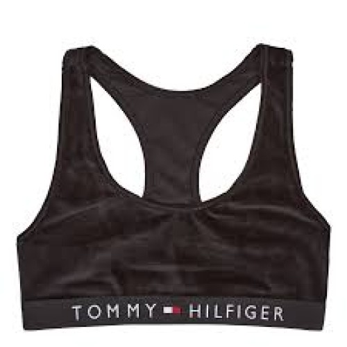 Dámská sportovní podprsenka Tommy Hilfiger Unlined Bralette Velour černá Dámská sportovní podprsenka Tommy Hilfiger Unlined Bralette Velour černá