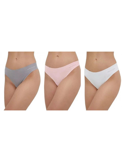 Dámské kalhotky Tommy Hilfiger brazilian bikini bezešvé 3-pack – růžové, šedé, bílé