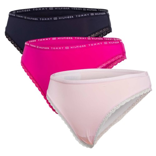 Dámské kalhotky Tommy Hilfiger Recycled Micro Lace Bikini světle růžové, tmavě růžové, černé 3-pack