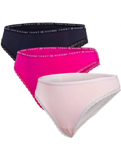 Dámské kalhotky Tommy Hilfiger Recycled Micro Lace Bikini světle růžové, tmavě růžové, černé 3-pack