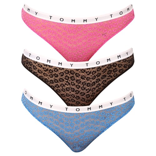 Dámske kalhotky s krajkou Tommy Hilfiger Full Lace Bikini 3-pack vícebarevné - růžové, černé, modré