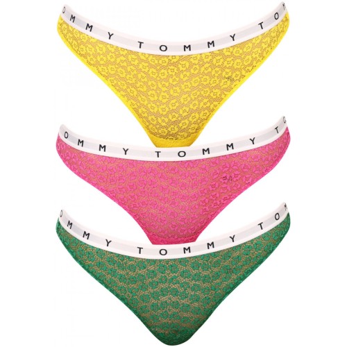 Dámske tanga s krajkou Tommy Hilfiger Full Lace Thong 3-pack vícebarevné - žluté, růžové, zelené