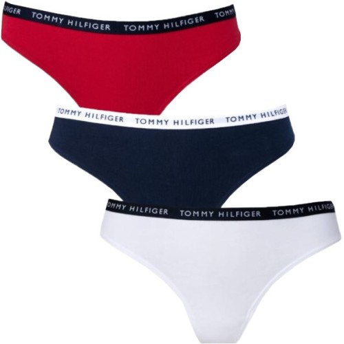 Dámská tanga Tommy Hilfiger Recycled Essentials Thong červené, bílé, černé 3-pack 