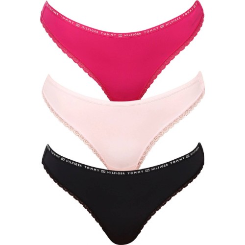 Dámská tanga Tommy Hilfiger Recycled Micro Lace Thong světle růžová, tmavě růžová, černá 3-pack