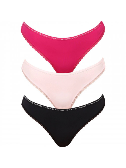 Dámská tanga Tommy Hilfiger Recycled Micro Lace Thong světle růžová, tmavě růžová, černá 3-pack
