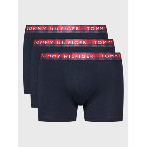 Pánské boxerky Tommy Hilfiger Trunk Printed WB černé s kostkovaným pásem 3-pack