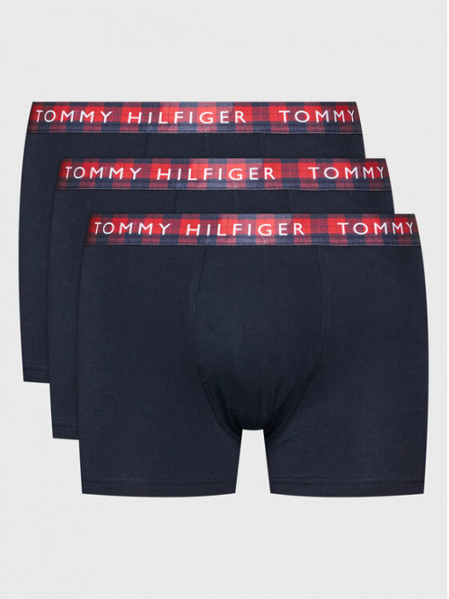 Pánské boxerky Tommy Hilfiger Trunk Printed WB černé s kostkovaným pásem 3-pack