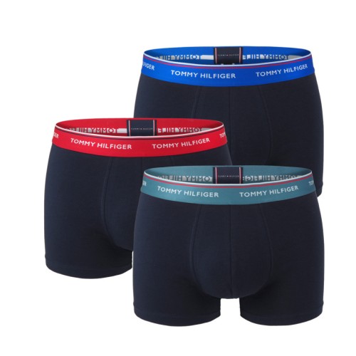 Pánské boxerky Tommy Hilfiger Premium Essentials WB Trunk Tmavěmodré s barevným pásem 3-pack