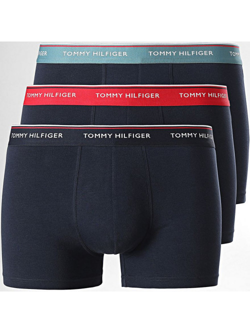 Pánské boxerky Tommy Hilfiger Premium Essentials WB Trunk Tmavě modré s černým, mátovým a červeným p...