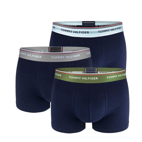Pánské boxerky Tommy Hilfiger Premium Essentials WB Trunk 3-pack Tmavěmodré s barevným pásem 