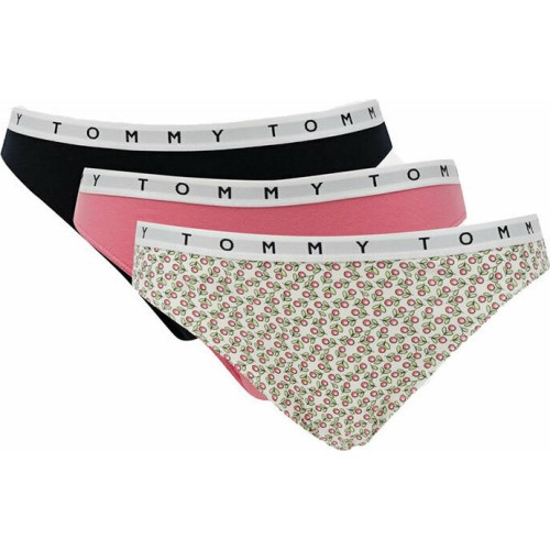 Dámské kalhotky Tommy Hilfiger Print Bikini 3-pack vícebarevné - růžové, bílé, černé