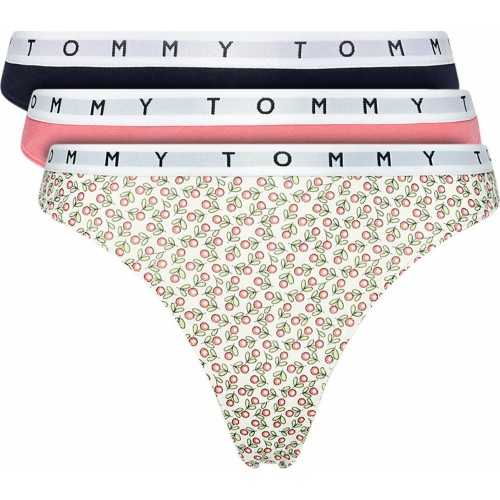Dámske tanga Tommy Hilfiger Print Thong 3-pack vícebarevné - růžové, bílé, černé