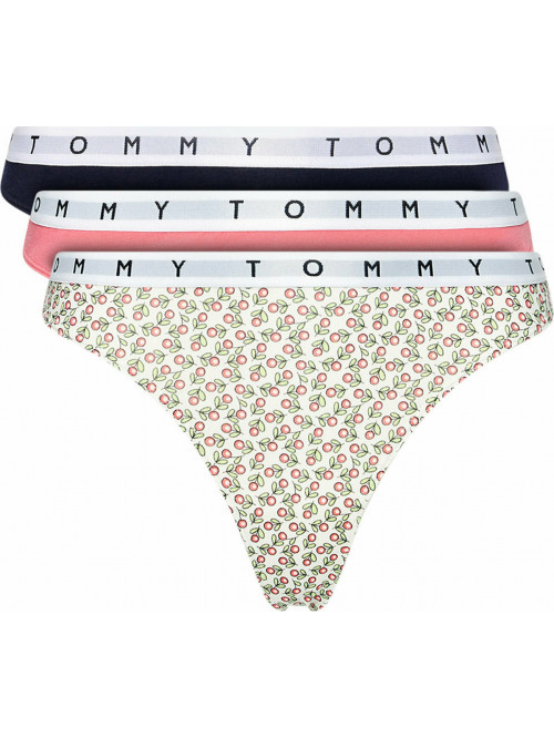 Dámske tanga Tommy Hilfiger Print Thong 3-pack vícebarevné - růžové, bílé, černé