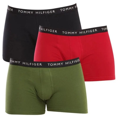 Pánské boxerky Tommy Hilfiger Recycled Essentials Trunk černé, zelené, červené 3-pack