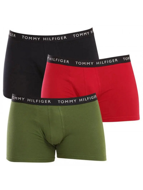 Pánské boxerky Tommy Hilfiger Recycled Essentials Trunk černé, zelené, červené 3-pack